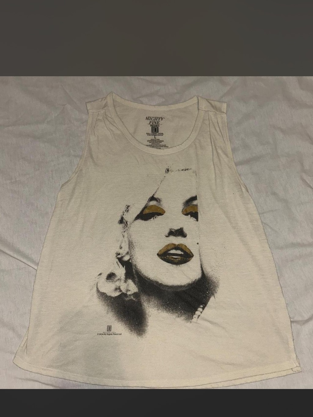Mighty Fine Cream Graphic Tank with Gold Accent Marilyn